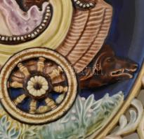 Fali dísztányér. Színesen festett, áttört porcelán. Öblében relief, Diana a vadász istennője. Jelzet...