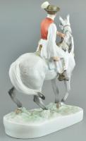Herendi lovon ülő csikós, tervező: Markup Béla. Színesen festett porcelán. kopott. Jelzett. II. Oszt...