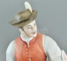 Herendi lovon ülő csikós, tervező: Markup Béla. Színesen festett porcelán. kopott. Jelzett. II. Oszt...