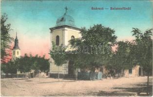 1912 Balatonszárszó, Szárszó-Balatonfürdő; harangtorony, tér, templom. Márkus Béla kiadása