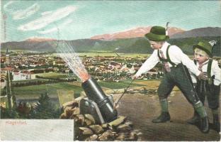 1905 Klagenfurt (Kärnten), general view. Montage with boys and cannon (Rb)
