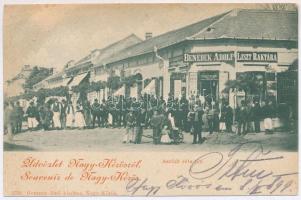 1899 (Vorläufer) Nagykőrös, Nagy-Kőrös; Benedek Adolf liszt raktár üzlete, Aszfalt séta tér. Geszner Jenő kiadása (EK)