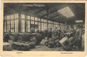 1913 Pozsony, Pressburg, Bratislava; J. Palugyay és fia pezsgőgyár, belső munkásokkal szállítás közben / Expeditionsraum im Chateau / champagne factory interior with workers, transporting (EB)