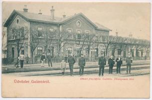 1901 Galánta, vasútállomás vasutasokkal. Kővári fényképész / railway station with railwaymen