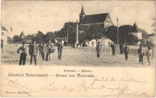 1901 Malacka, Malacky; Kolostor. Wiesner / Kloster / cloister + "SZAKOLCZA-POZSONY 170. SZ." vasúti mozgóposta