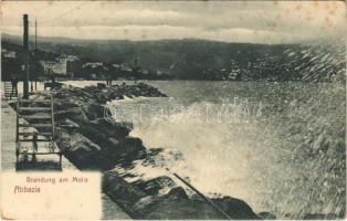 1907 Abbazia, Opatija; Brandung am Molo (Rb)