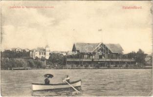 1909 Balatonfüred, Jacht Club és a hercegprímási nyaraló, villa, csónakázók. Grüner Simon kiadása (EB)