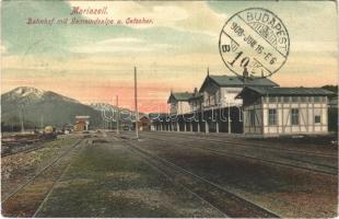 1908 Mariazell, Bahnhof mit Gemeindealpe u. Oetscher / railway station (Rb)