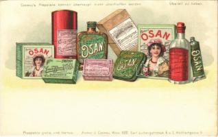 Anton J. Czerny-féle Osan kozmetikumok reklámlapja / Czernys Präparate können überhaupt nicht übertroffen werden / Cosmetic products advertisement postcard. litho