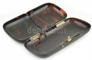 1882 Teknőspáncél szivartartó. Restaurált, kopott. 13x6x3cm