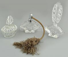 Art Deco cseh női parfümös készlet, korának megfelelő állapotban. Öntött üveg. m: 6 és 17,5 cm között.