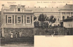 Beregszász, Beregovo, Berehove; Vármegyeház, Auer K. házának a Vérke folyóra néző része / Verke river, county hall, Auers house, villa