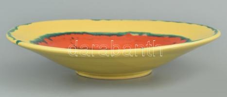 Retro kerámia iparművész tál Lux jelzéssel. Színes mázakkal festett kerámia. Hibátlan. d: 27 cm