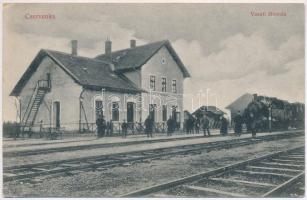 1918 Cservenka, Crvenka; vasútállomás, gőzmozdony. Geyer László kiadása / railway station, locomotive (EK)