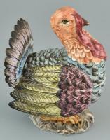 Pulyka formájú mártásos tál. Jelzett, színesen festett porcelán. Apró csorbákkal. m: 17 cm, d: 13x10...