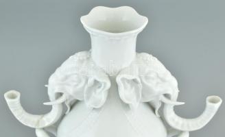 Herendi nagyméretű elefántos váza. Jelzett. Festetlen mázas porcelán. Sérült. m: 40 cm