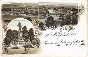 1895 (Vorläufer) Steyr, Waffenfabrik, Josef Werndl Denkmal / statue, military arms factory. H. Nachbargauer Art Nouveau, floral, litho