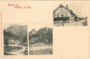 Gschaid, Gscheid; Bahnhof, Georg Baumann's Gasthaus / railway station, restaurant and hotel