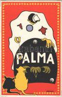 Palma kaucsuk talpvédő sarok reklámlapja / Palma caoutchouc rubber advertisement card for heel and foot protection, litho s: Gerendás (non PC)