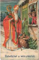 1935 Üdvözlet a Mikulástól! / Saint Nicholas. litho (lyuk / hole)