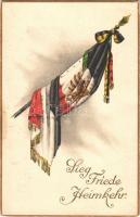 1916 Sieg, Friede, Heimkehr / Német első világháborús zászló / WWI German flag. litho (EK)