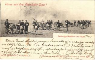 1905 Gruss aus dem Steinfelder-Lager! Festungs-Batterie im Feuer. Nr. 19. Alex J. Klein, Wien / Osztrák-magyar katonai kiképzés / Austro-Hungarian military training