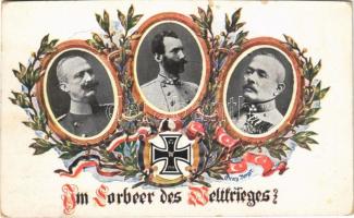 Im Lorbeer des Weltkrieges / WWI German and Austro-Hungarian K.u.K. military, Viribus Unitis propaganda. Art Nouveau, floral s: Georg Berger (Rb)