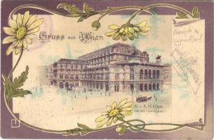 1900 Wien, Vienna, Bécs; K.u.k. Hof Oper von der Operngasse. Art Nouveau, floral, litho (Rb)