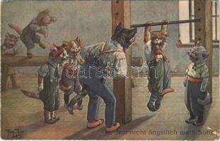 Nur nicht ängstlich mein Sohn / Macska tornaóra / Cat gym class. T.S.N. Serie 1880. s: Arthur Thiele (szakadás / tear)