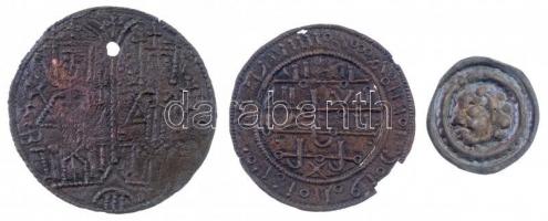 1172-1196. Rézpénz Cu "III. Béla" (2xklf) (1,55g, 1,09g) + 1180-1240. Bracteata Ag "III. Béla - IV. Béla" (0,27g) T:2,2- ly., ki., patina / Hungary 1172-1196. Copper Coin Cu "Béla III" (2xdiff) (1,55g, 1,09g) + 1180-1240. Bracteata Ag "Bela III - Bela IV." (0,27g) C:AU,XF patina Huszár: 72., 73., 192., Unger I.: 114., 115., 122.