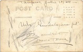 ~1927 Guadalajara, Plazuela de Catedral. Farmacia Moderna / Cathedral square, trams, pharmacy, shops...