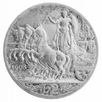 Olaszország 1908R 2L Ag "III. Viktor Emánuel" T:2 ph. / Italy 1908R 2 Lire Ag "Vittor...