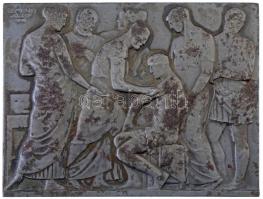 Reményi József (1887-1977) 1916. "Kötözőhely" Fe plakett, Éremkedvelők Egyesületének tagsági érme, peremén "ÉKE 1916", sorszámozott, 11-es sorszámmal (216,43g/69x90mm) T:2 rozsda / Hungary 1916. "Kötözőhely" Fe plaque, membership medal of the Association of Medal Enthusiasts, with "ÉKE 1916" and serial number "11" on edge Sign: József Reményi (216,43g/69x90mm) C:XF rust