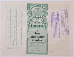 Amerikai Egyesült Államok 1919. "Burley Tobacco Company of Cynthiana" hetvenkilec részvény...