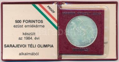 1984. 500Ft Ag Sarajevoi Téli Olimpia eredeti tokban, tanúsítvánnyal T:1 (eredetileg PP) patina Adamo EM76