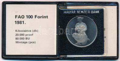 1981. 100Ft Ni "FAO I. - Világélelmezési nap" fekete műbőr tokban, tanúsítvánnyal T:PP
Ad...