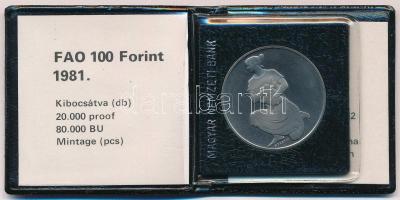 1981. 100Ft Ni "FAO I. - Világélelmezési nap" fekete műbőr tokban, tanúsítvánnyal T:BU
Ad...