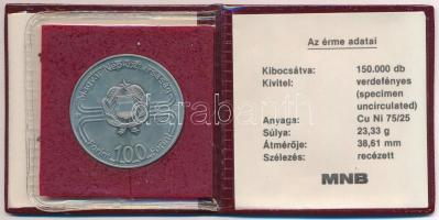1982. 100Ft Cu-Ni "Labdarúgó világbajnokság 1982" műbőr tokban, tanúsítvánnyal T:BU 
Adam...