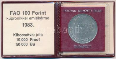 1983. 100Ft Cu-Ni "FAO - Több gabonát a világnak" bordó műbőr tokban, tanúsítvánnyal T:BU
...