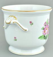 Herendi virágmintás kaspó, m: 12 cm. Jelzett, másodosztály, kézzel festett, kopott