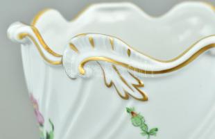 Herendi virágmintás kaspó, m: 15 cm. Jelzett, másodosztály, kézzel festett, apró kopásokkal