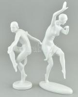 2 db Herendi táncosnő. Festetlen mázas fehér porcelán, tervező: Lux Elek. Jelzett, apró gyári hibákk...