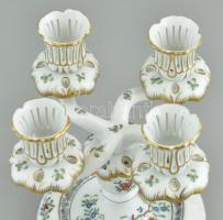 Herendi fleur de Indes mintás gyertyatartó, négyágú. Kézzel festett porcelán, jelzett, apró kopásokk...
