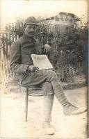 1918 Budapest IV. Újpest, magyar katona a Népszava újsággal / Hungarian soldier with newspaper. photo