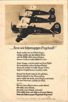 Serie..., denn wir fahrengegen Engeland! 12 Horns Künstlerkarten. Luftbild H. Schaller Nr. 2258. / WWII German military aircraft, anti-British propaganda, swastika (fl)