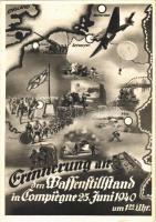 Erinnerung an den Waffenstillstand in Compiegne 25. Juni 1940. um 1,25 Uhr / Remembrance of the armistice in Compiegne. WWII German military propaganda, map. Graph. Anstalt Gebr. Garloff (Rb)