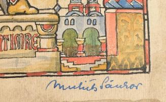 Muhits Sándor (1882-1956): Szent Imre. Tus, akvarell, papír, jelzett (paszpartu által takarva), 26×1...