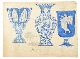Muhits Sándor (1882-1956): Üveg tervek, 1930-40 körül. Ceruza, akvarell, papír, jelzés nélkül, sérült, foltos, 40×59 cm