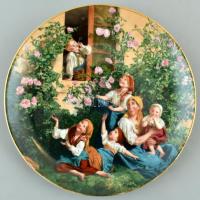 Dísztányér, Ferdinand Georg Waldmüller: Az öröm színei festménye nyomatával. Matrizás porcelán, jelzett, kopott, d: 20 cm