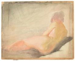 Muhits Sándor (1882-1956): Női akt. Akvarell, papír, jelzés nélkül, kartonra kasírozva, foltos, 30×38 cm